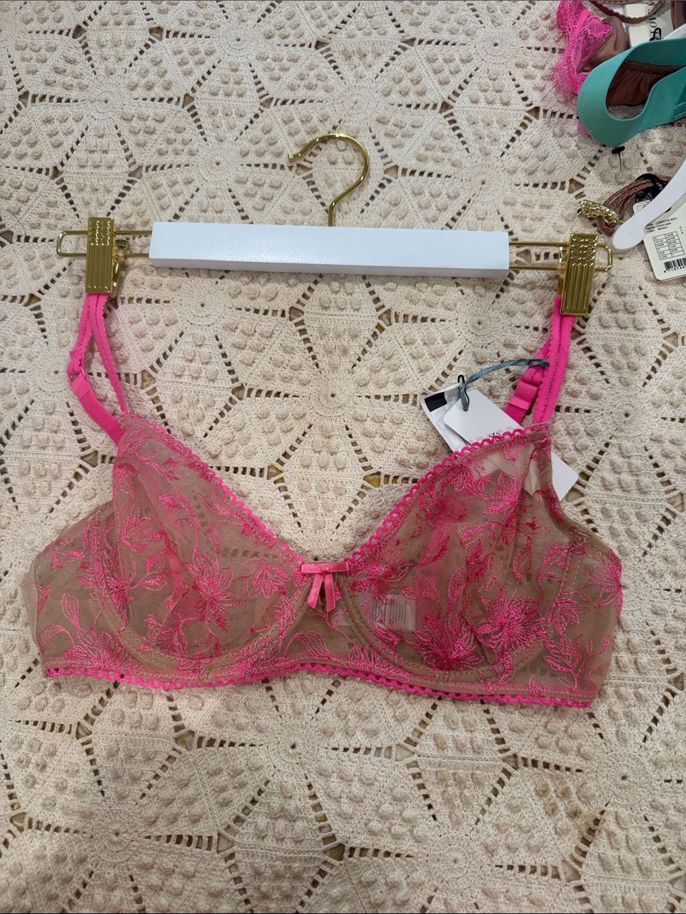 Sheer Floral Embroidered Bralette in Hot Pink